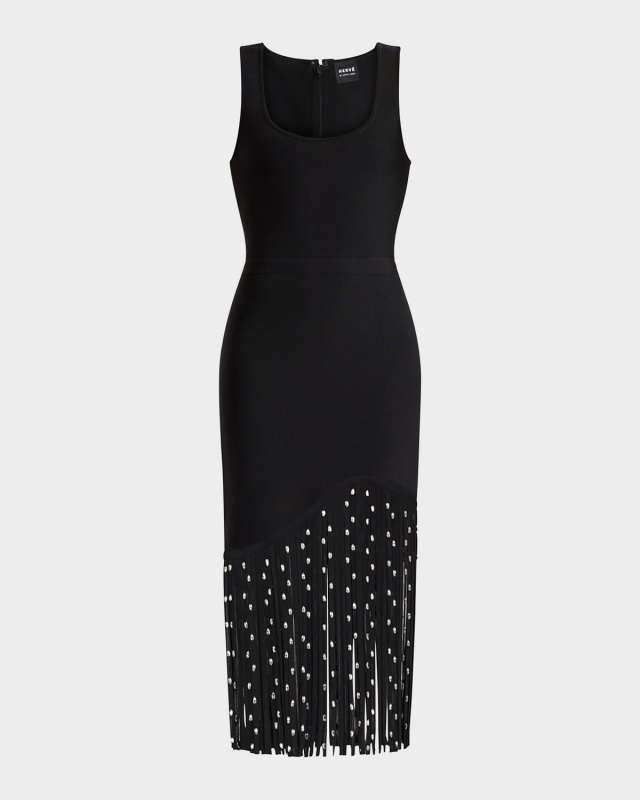 Regan Crystal Fringe Sleeveless Midi Dress